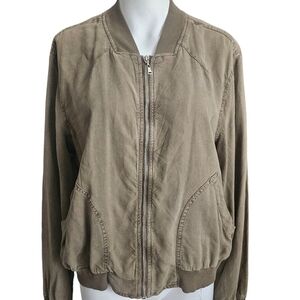 Bella Dahl Bomber Jacket Women Size XL Olive Green Full Zip Lightweight